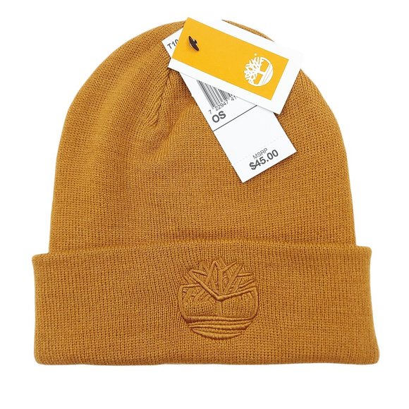 Timberland Mens Cuff Beanie One Size Knitted Caramel Embroidery Logo - Picture 3 of 6